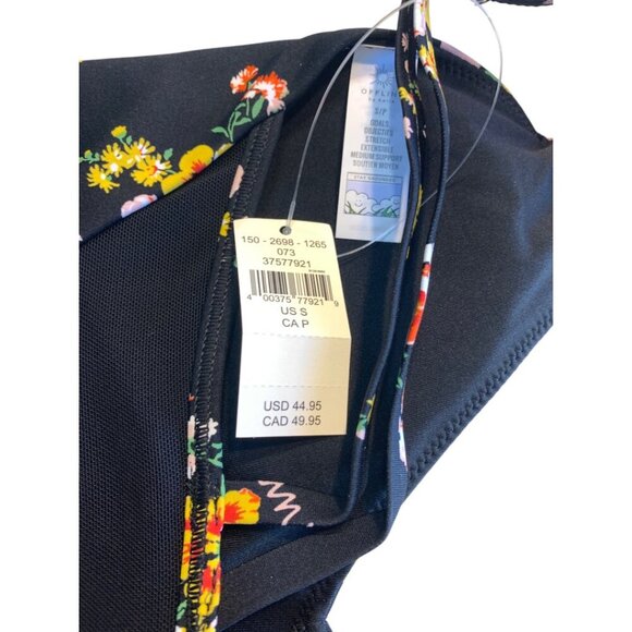 Aerie Offline Floral Print Mesh Back Plunge Sports Bra Black Size Small - Picture 8 of 8